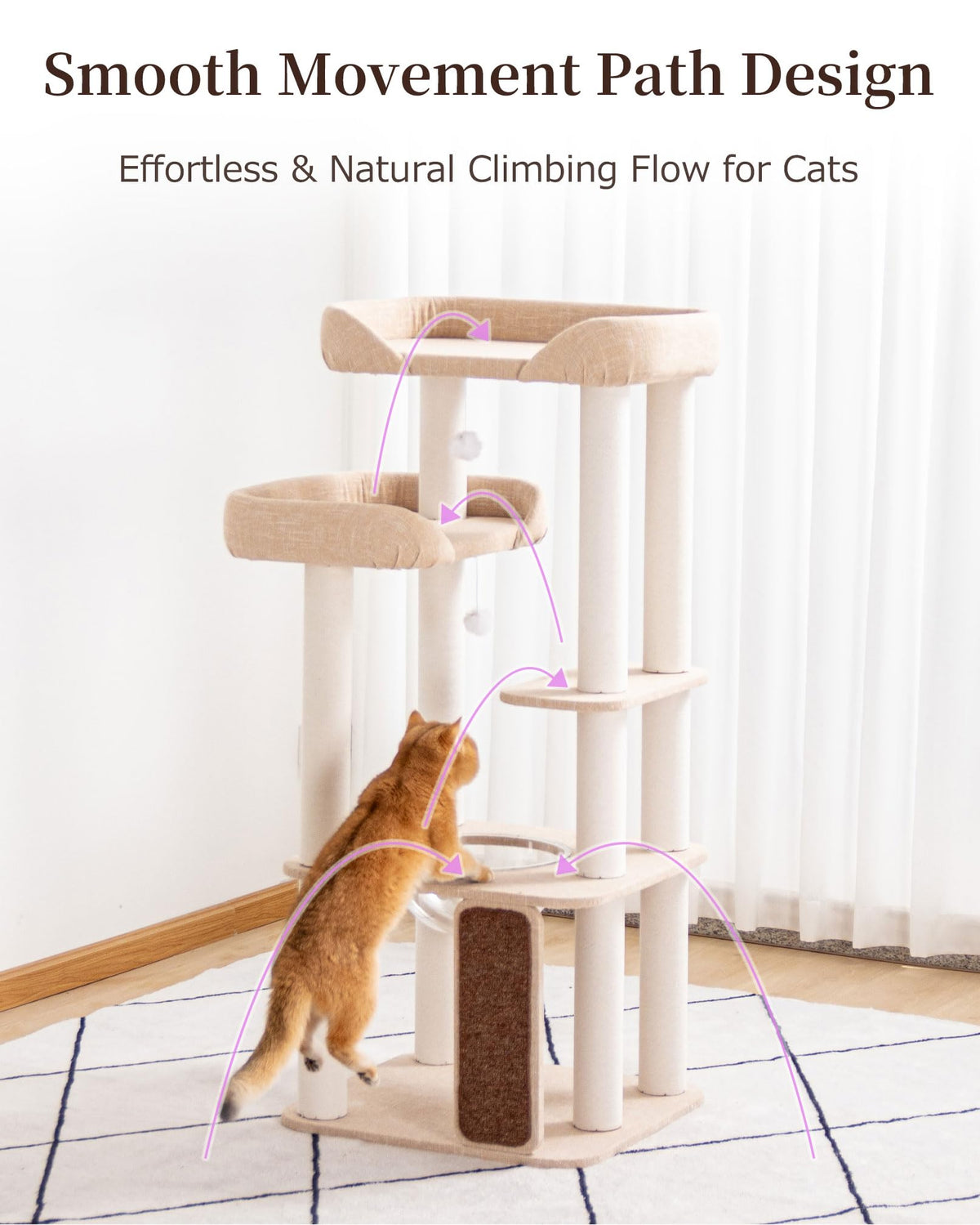 53" Cat Tree Tower for Large Cats (Ivory 53")