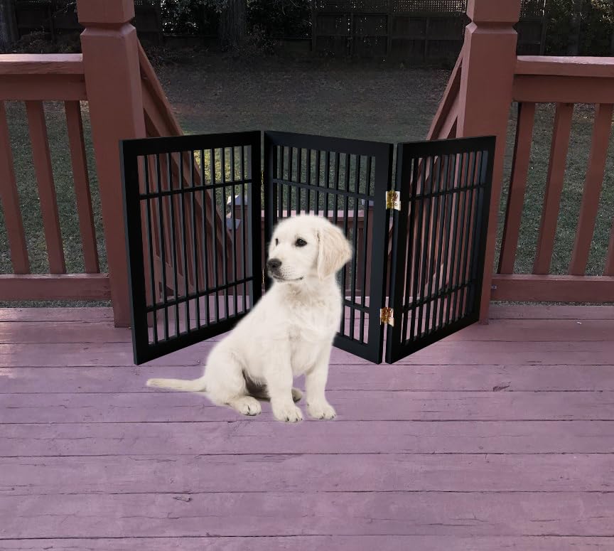 Freestanding Wooden Dog Gate (3 Panel 24" Tall / Black Pet Gate)