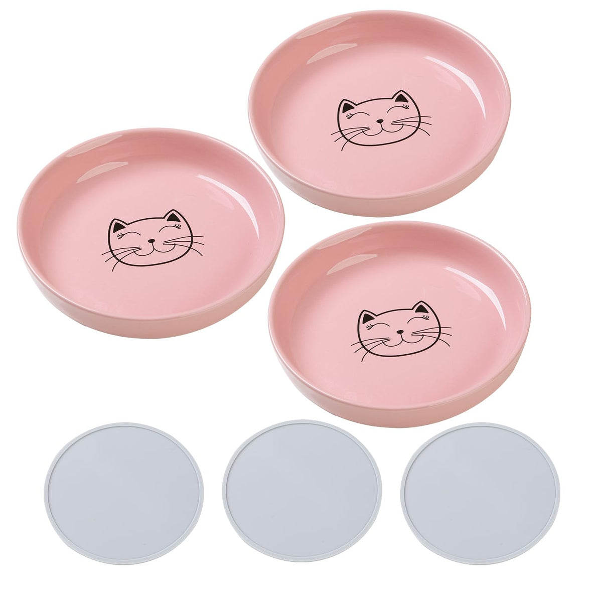 Shallow Wide Cat Food Bowls Anti Whisker Fatigue (Pink)