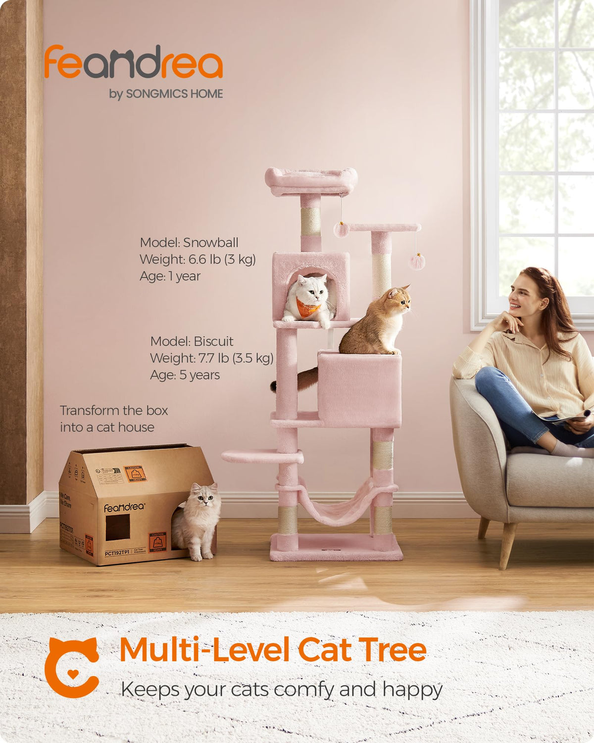 Cat Tree 59.5 (59.5 Inches / Jelly Pink)