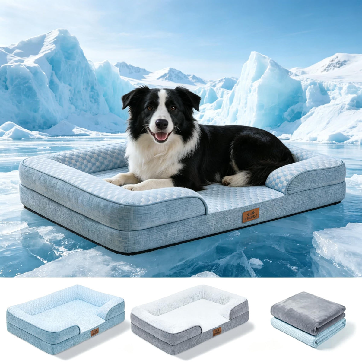 Orthopedic Dog Beds Large Sized Dog (Light Blue/Light Grey / 36.0" L x 27.0" W x 6.7" Th)