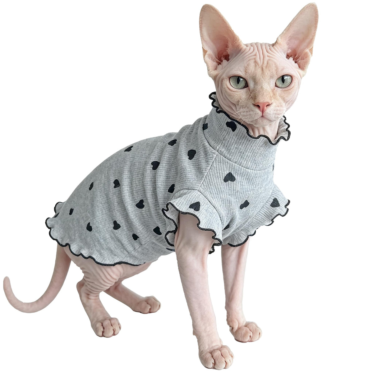 Pure Cotton Sphynx Cat Clothes Sweater Shirt Pet Apparel (Grey / Large)