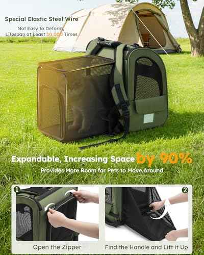 Pet Backpack Expandable (Geen / 12.6"L x 10.2"W x 16.5"H)
