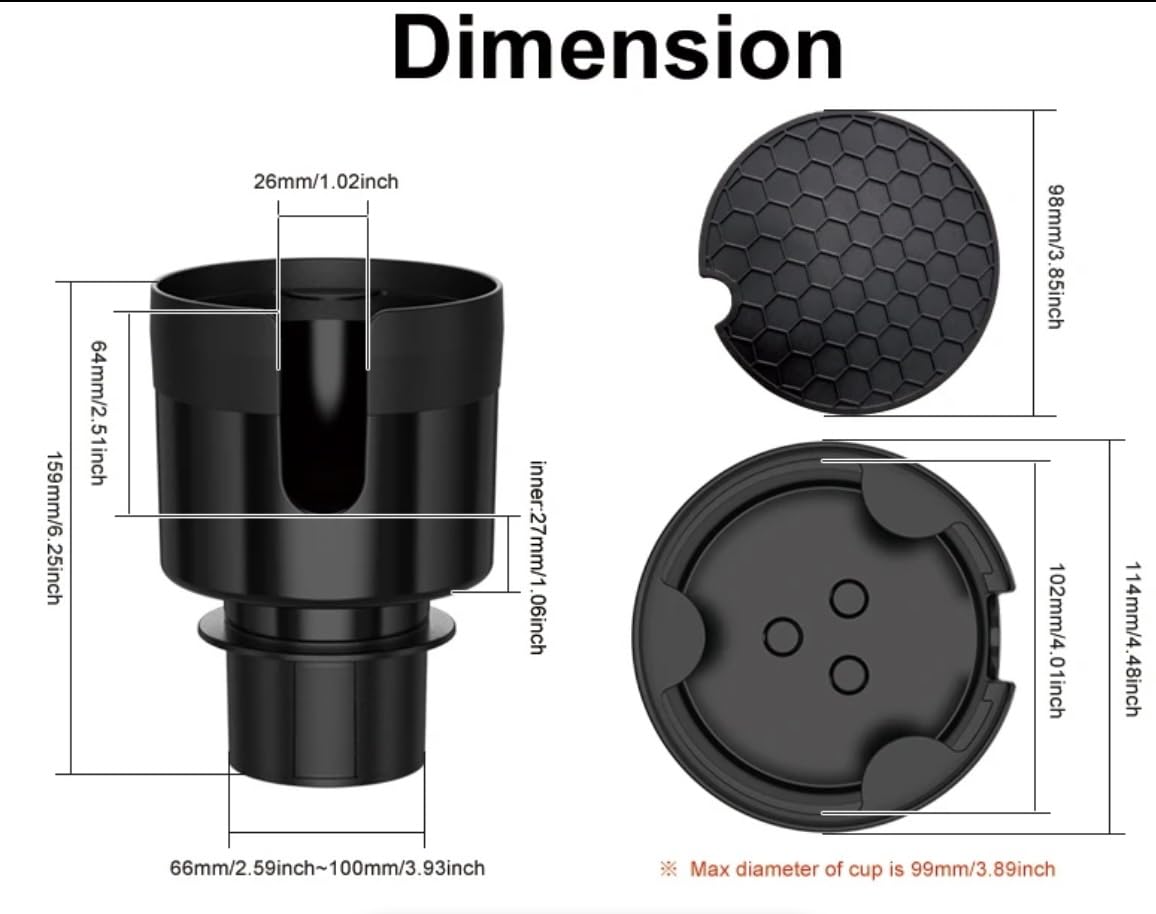 Car Cup Holder Expander with Adjustable Base (Black (Expandable Base))