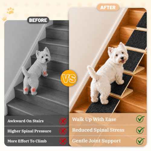 1 Pack Wooden Dog Ramp for Stairs with 8 Anti (Black)