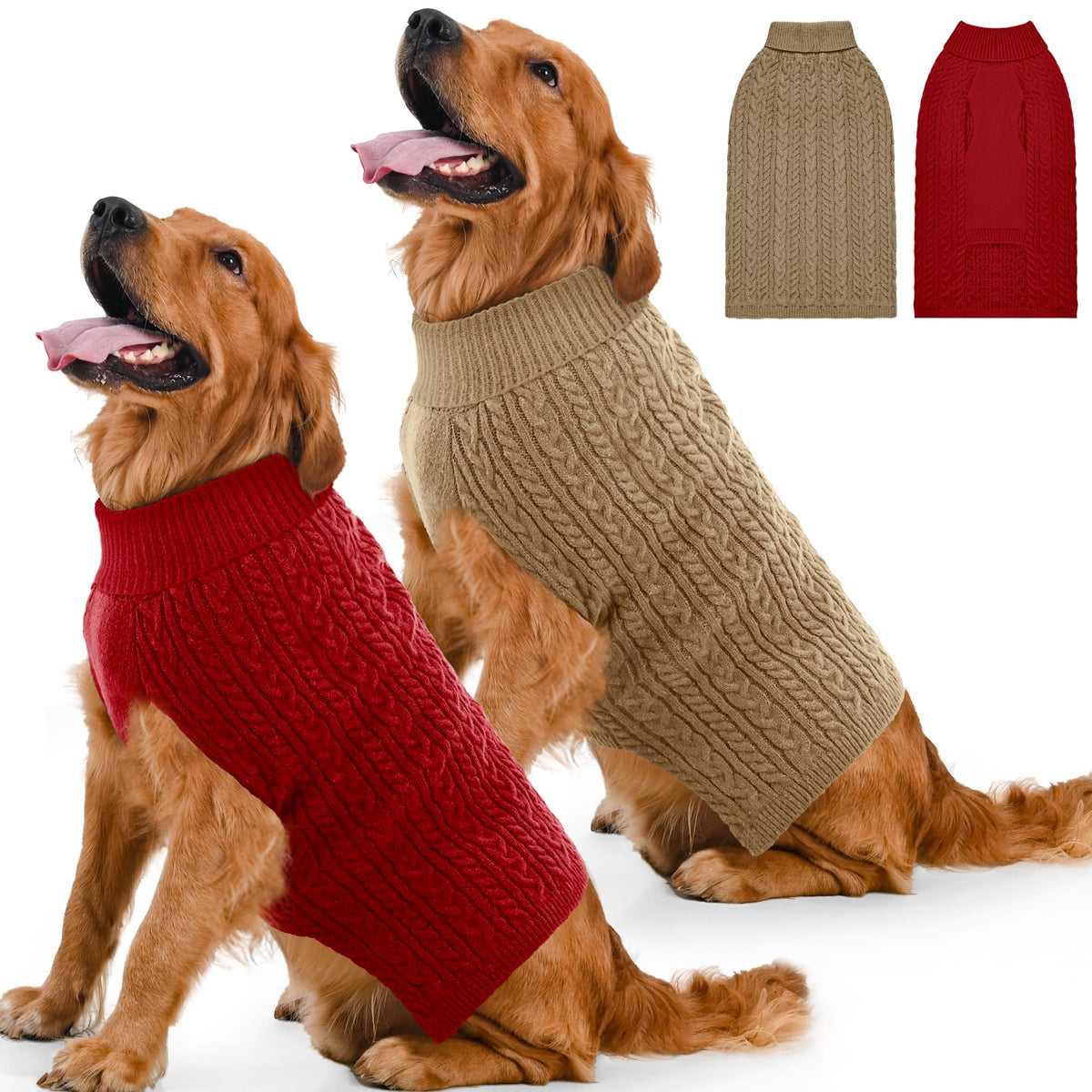 Dog Sweater 2 Pack for Large Dogs (Red & Brown / XXXX-Large)