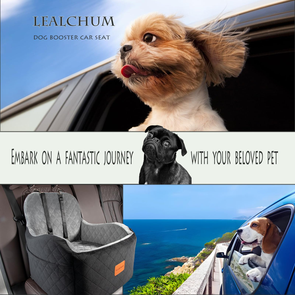 Dog Booster Car Seat for Small (Black/Grey / Medium)