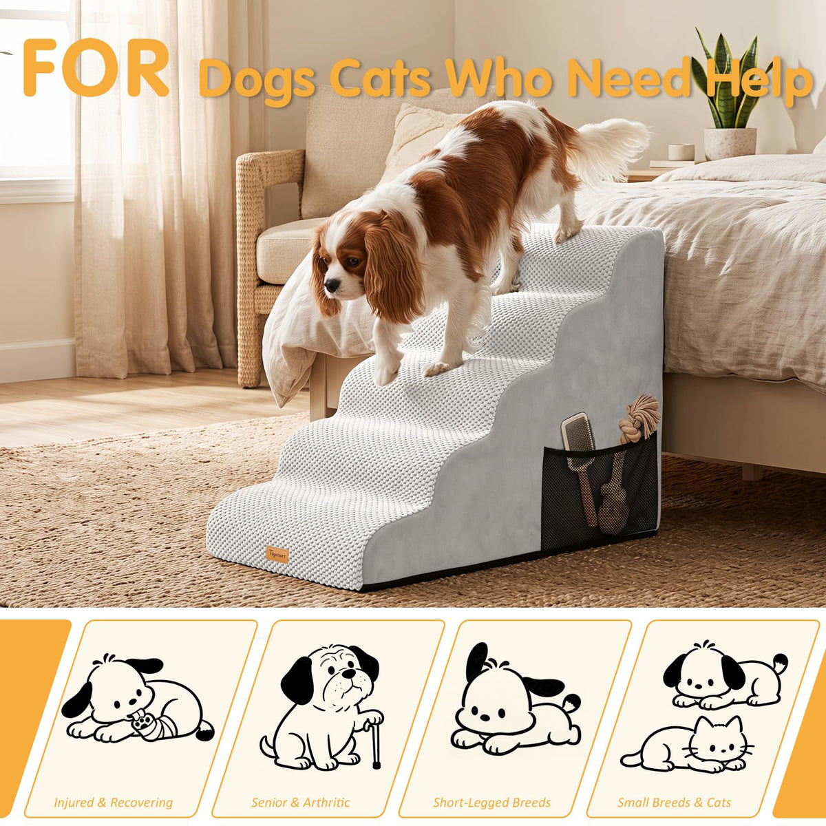 High Density Foam Dog Steps 5 Tiers (Light Grey / 33.1*15.7*22.5)