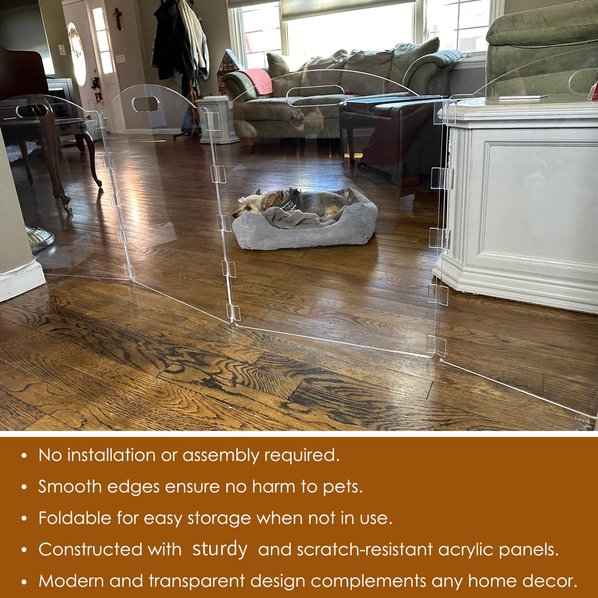 Extra Wide Clear Acrylic Freestanding Dog Gates for the House (6 Panel - 120''W x 24''H)