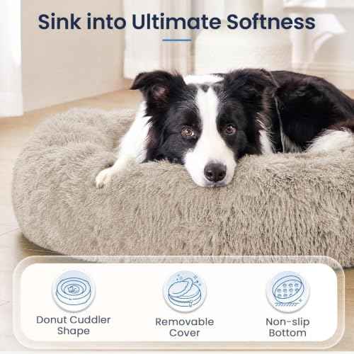Washable Dog Beds Large Sized Dog (Cream Brown / 36.0"L x 36.0"W x 8.0"Th(Removable))