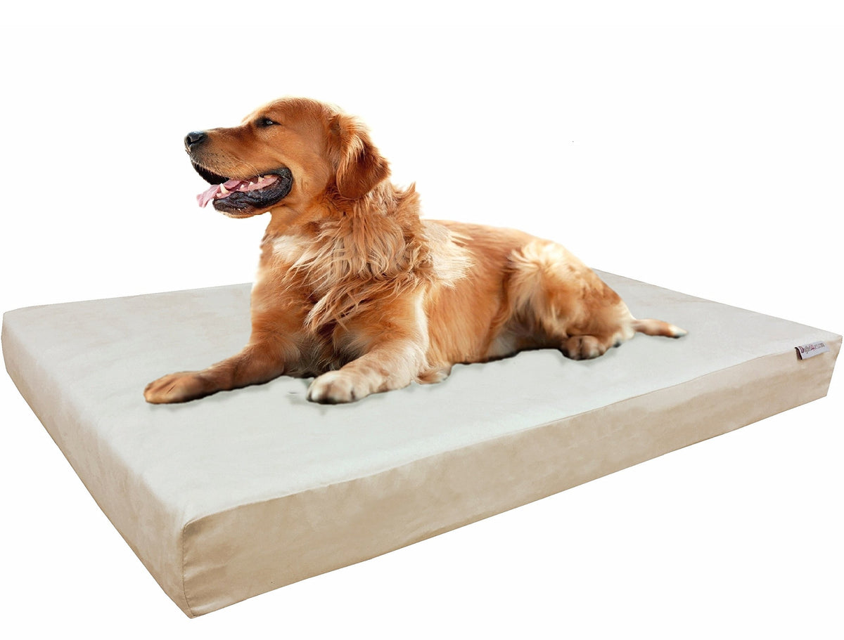 Extra Large True Orthopedic Memory Foam Dog Bed (XL 40" Length X 35" Width / Microsuede in Khaki)