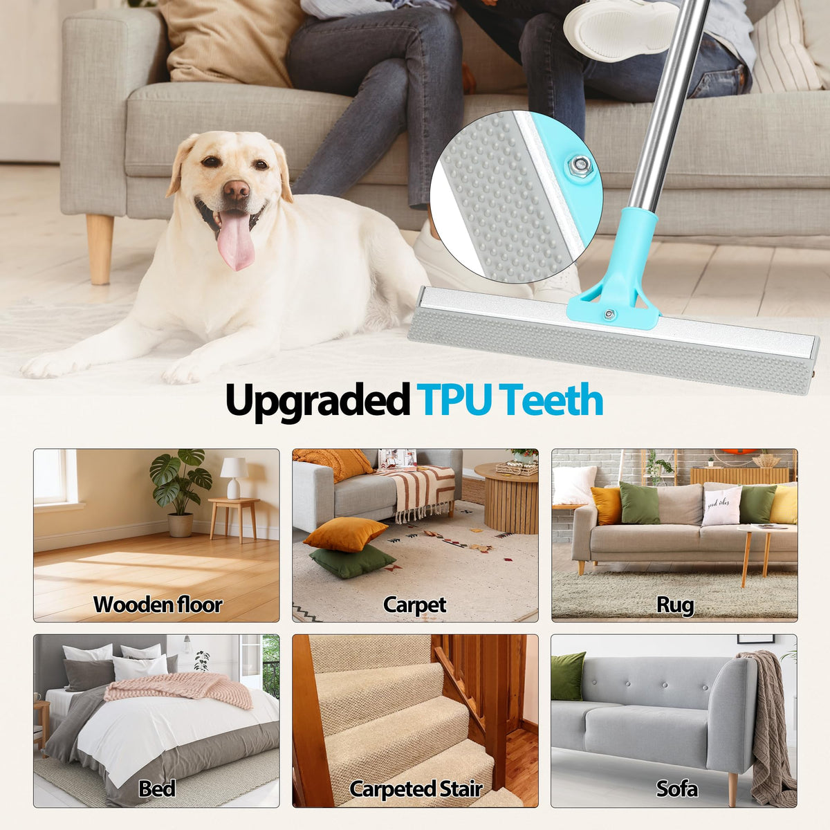 Carpet Rake for Pet Hair Removal Tool (Blue)