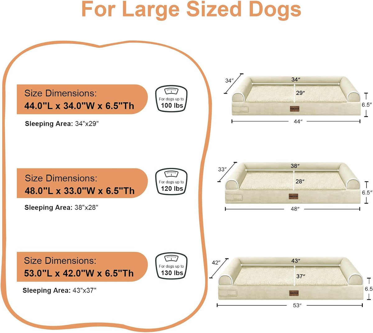 Orthopedic Dog Bed for Jumbo Dogs (Beige / 53.0"L x 42.0"W x 6.5"Th)