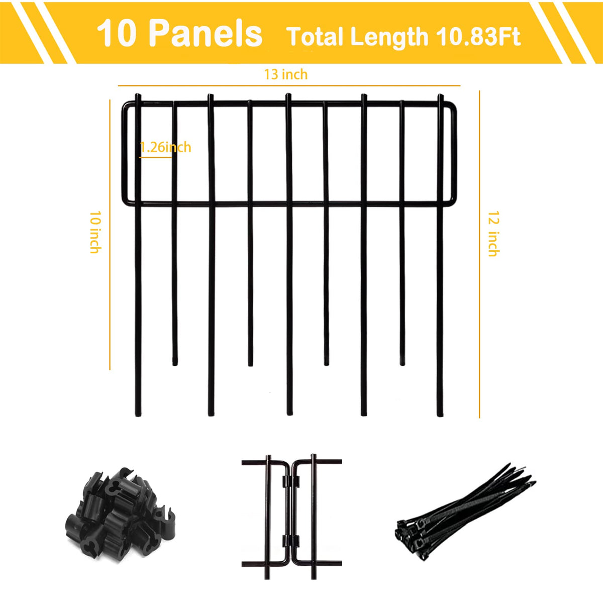 Animal Barrier Fence (Black / 10 Panel, 10.83 Ft)
