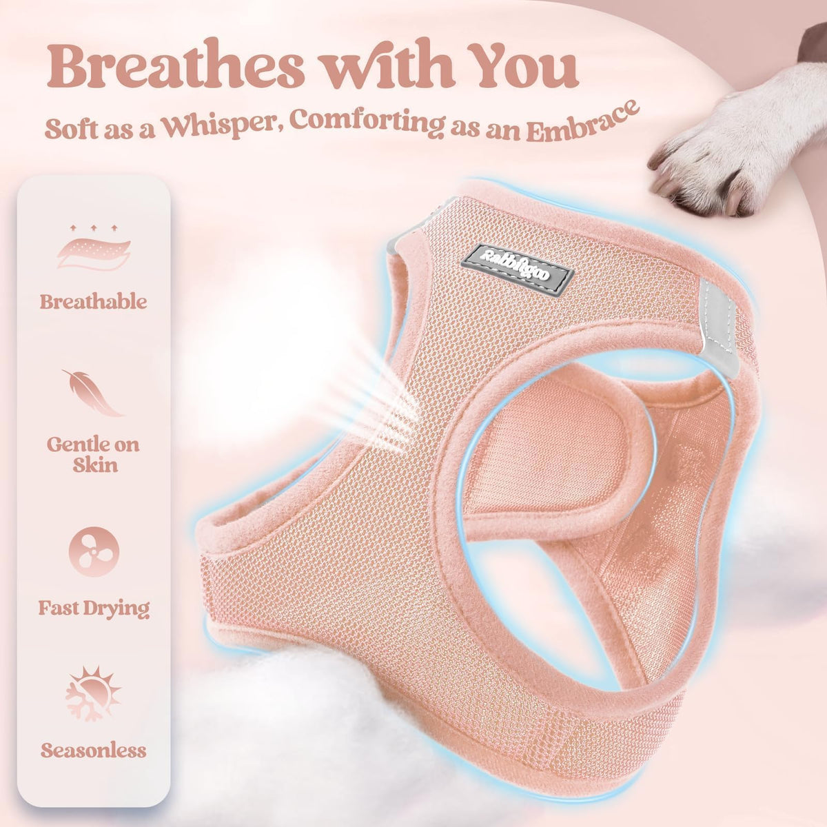 Dog Harness Medium Sized and Leash Set (Pink / L (chest: 18.2 - 20.5"))