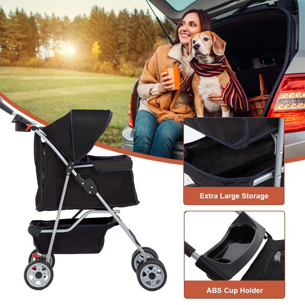 4 Wheel Foldable Pet Stroller (Black / 4 Wheels)