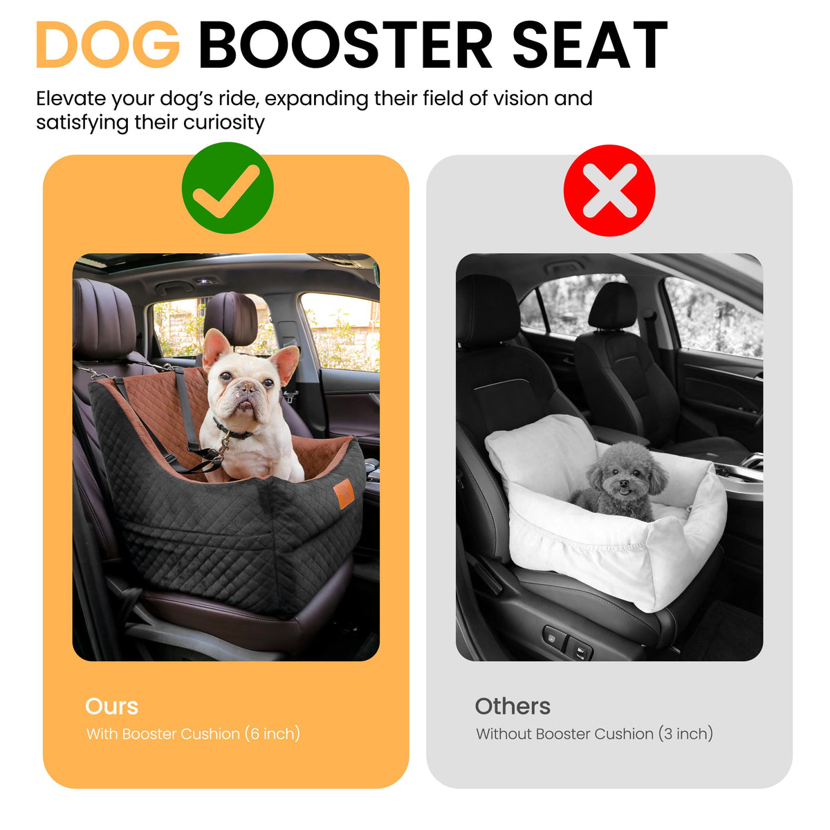 Dog Booster Car Seat for Small to Medium Dogs Up to 35 lbs (Black)