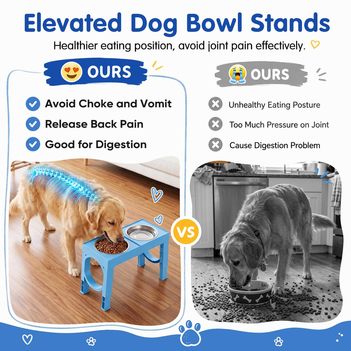 Elevated Dog Bowls Large Breed Raised Dogs Bowl Stand Large (E-Blue)