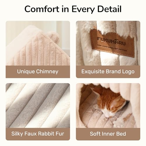 Cat Bed Cave Enclosed Washable Covered Dog Bed with Support Frame (Pink Beige / 15 Inch (Cats up to 12 lbs, Dogs up to 7 lbs))