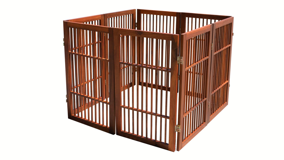 Pet Dog Gate Freestanding (8 Panel 30" Tall / Brown Pet Gate)