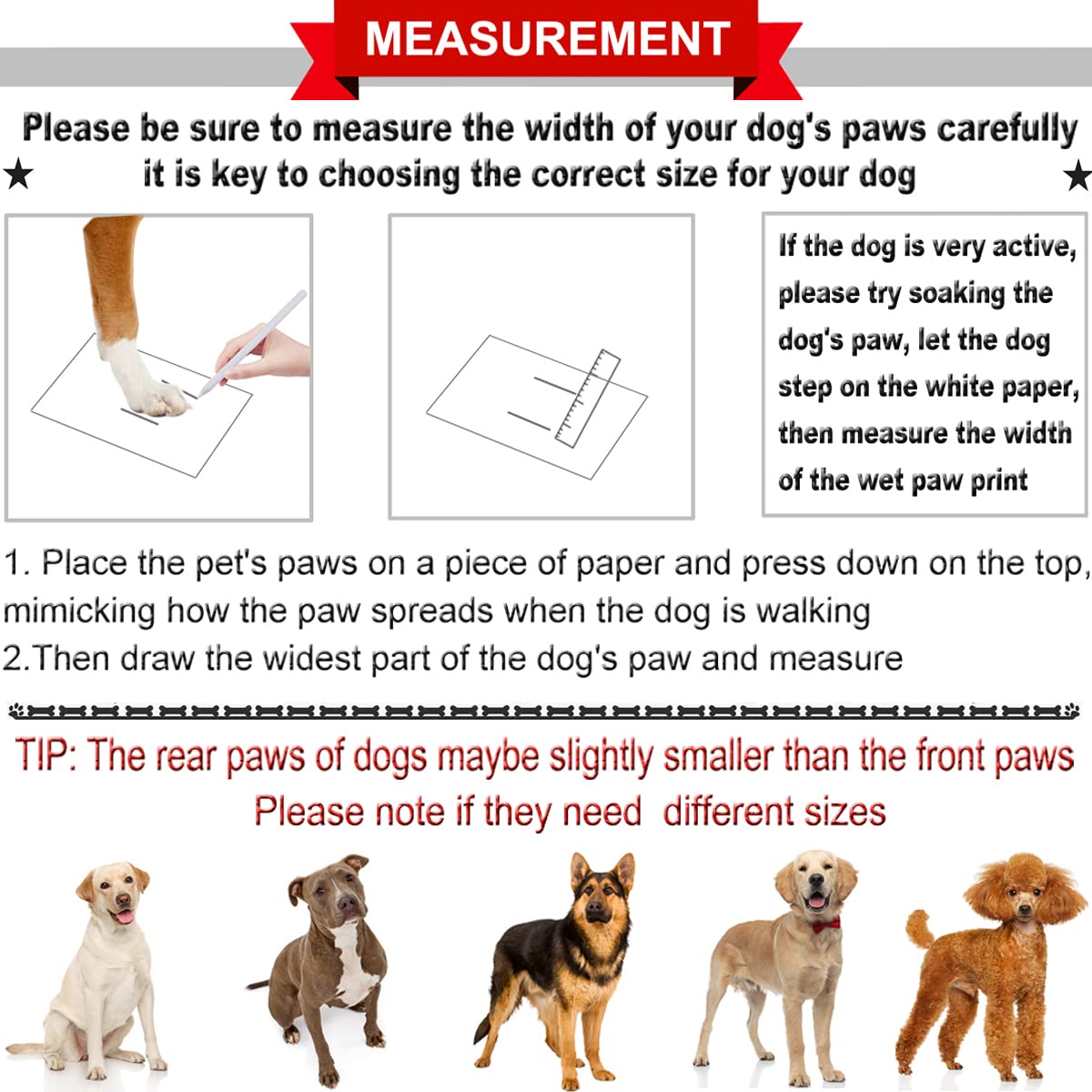 Dog Shoes for Large Medium Dog Boots & Paw Protectors for Hot Pavement (Black / Size 6: 2.6''x3.0''(W*L) for 52-65 lbs)