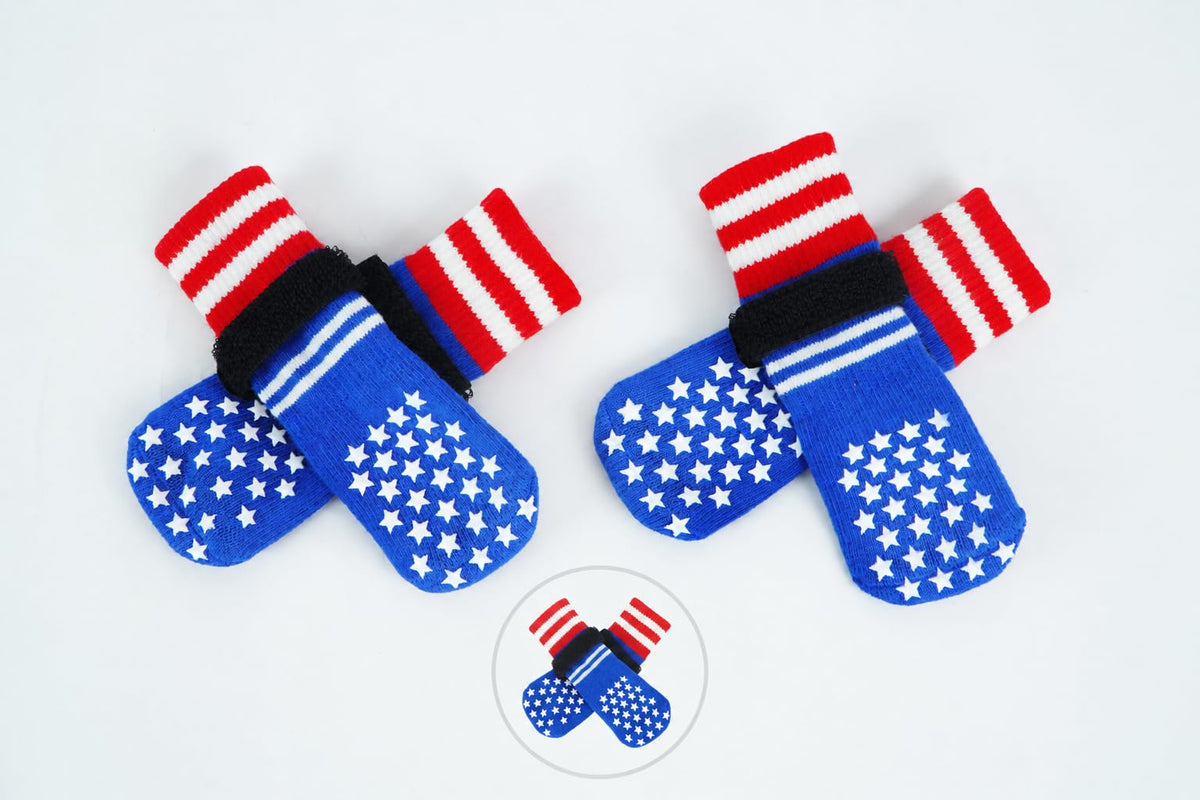 2 Pairs Anti Slip Dog Socks with Grips (M(paw width: 2.36") / Blue)