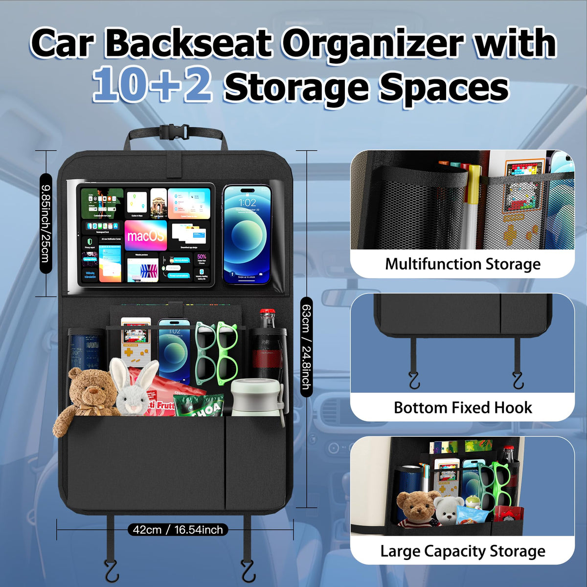 Backseat Car Organizer with Foldable Tray (1 Pack)