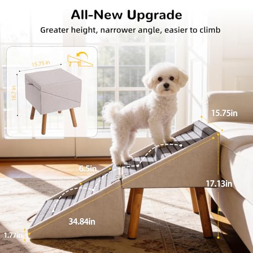 Dog Stairs for Small Dogs (Light Beige / XL(17.13”H))