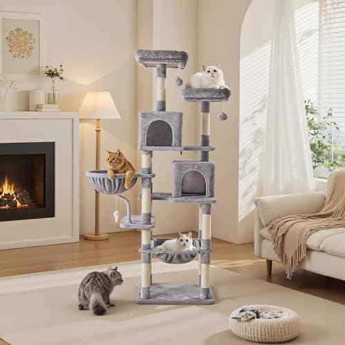 Tall 71 inch Cat Tree Tower with Scratching Posts (Light Grey / 71×21.3×17.3IN)