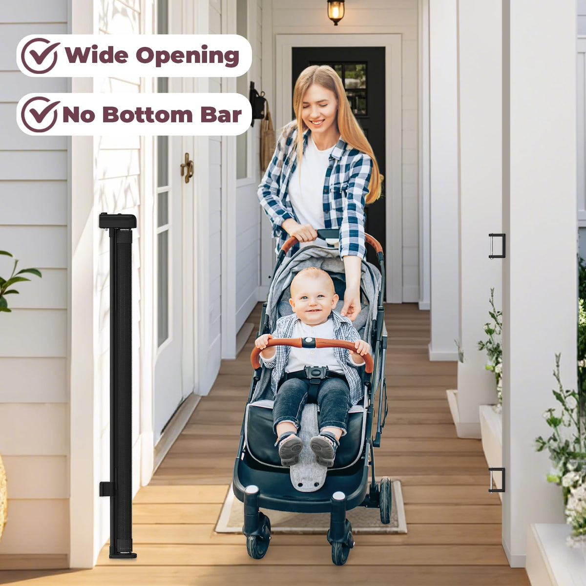 42" Extra Tall Retractable Baby Gates (Black / 42" Tall x 76" Wide)