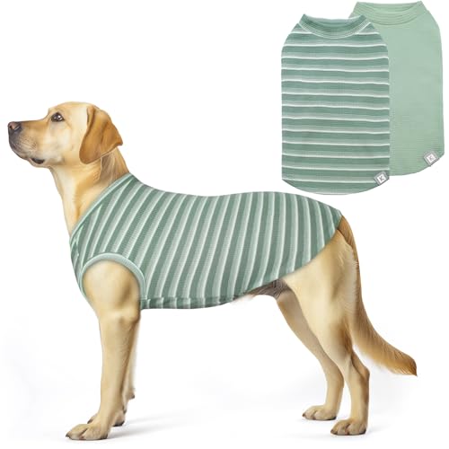 2Pack Waffle Dog Shirt for Large Dogs Striped Dog Sweater Tank Top (XXX-Large (55-75lbs) / 2Pack(Green+Striped))