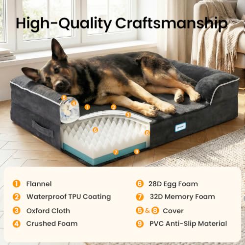 Orthopedic Large Dog Bed Couch Sofa with Memory Foam (45" x 33" x 7.5" / 03-Black)