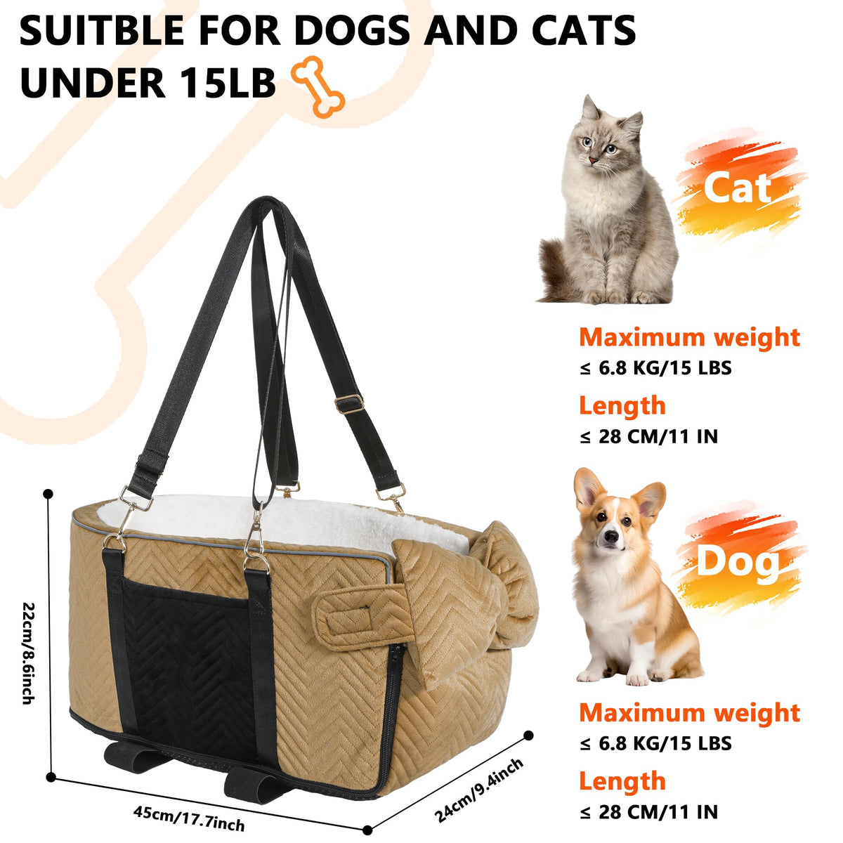 Dog Car Seat for Small Dogs Adjustable Portable Center Console Dog Car Seat Removable Cat Booster Cars Seats