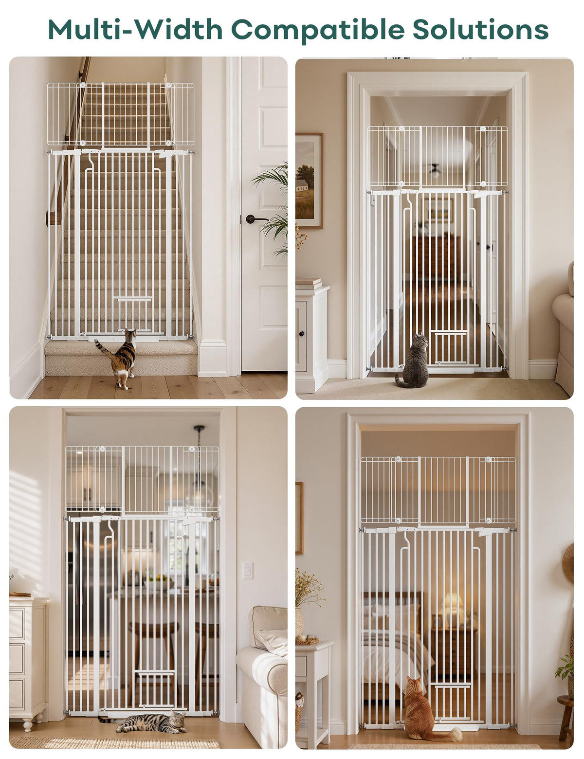 71in Extra Tall Pet Gate with Small Cat Door (White / 71" Tall, 29.5-40.6" Wide)