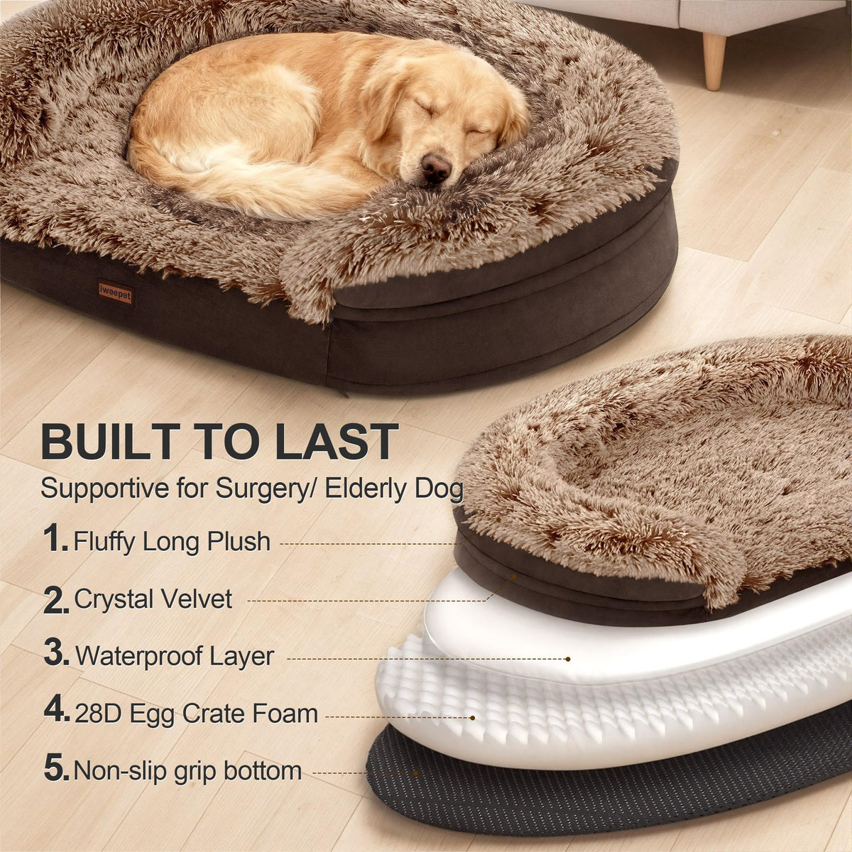 3.7 inch Thickened Orthopedic Dog Beds for Medium Dogs (Brown / 36"Lx27.5"Wx7.1"H)
