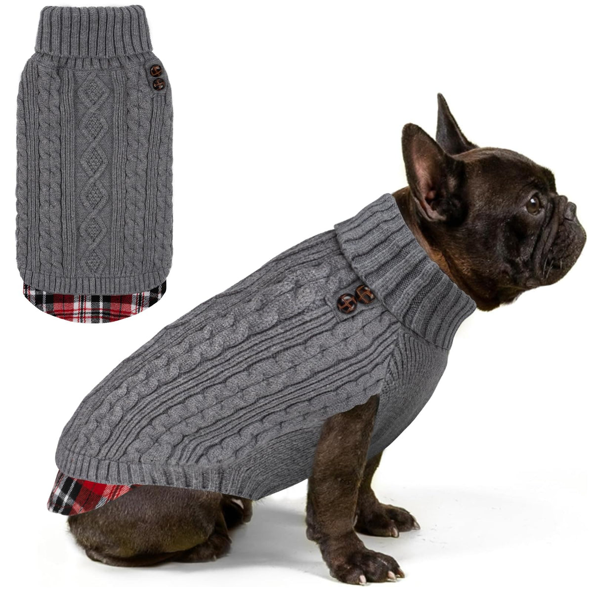 Dog Sweater for Small Medium Dogs Turtleneck Thick Knit Pullover (X-Large (19-27lbs) / 1# Grey)