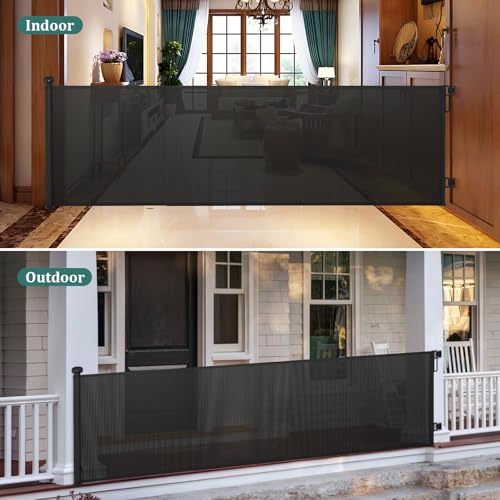 Retractable Baby Gate for Stairs (Black / 110" Wide x 34" Tall)