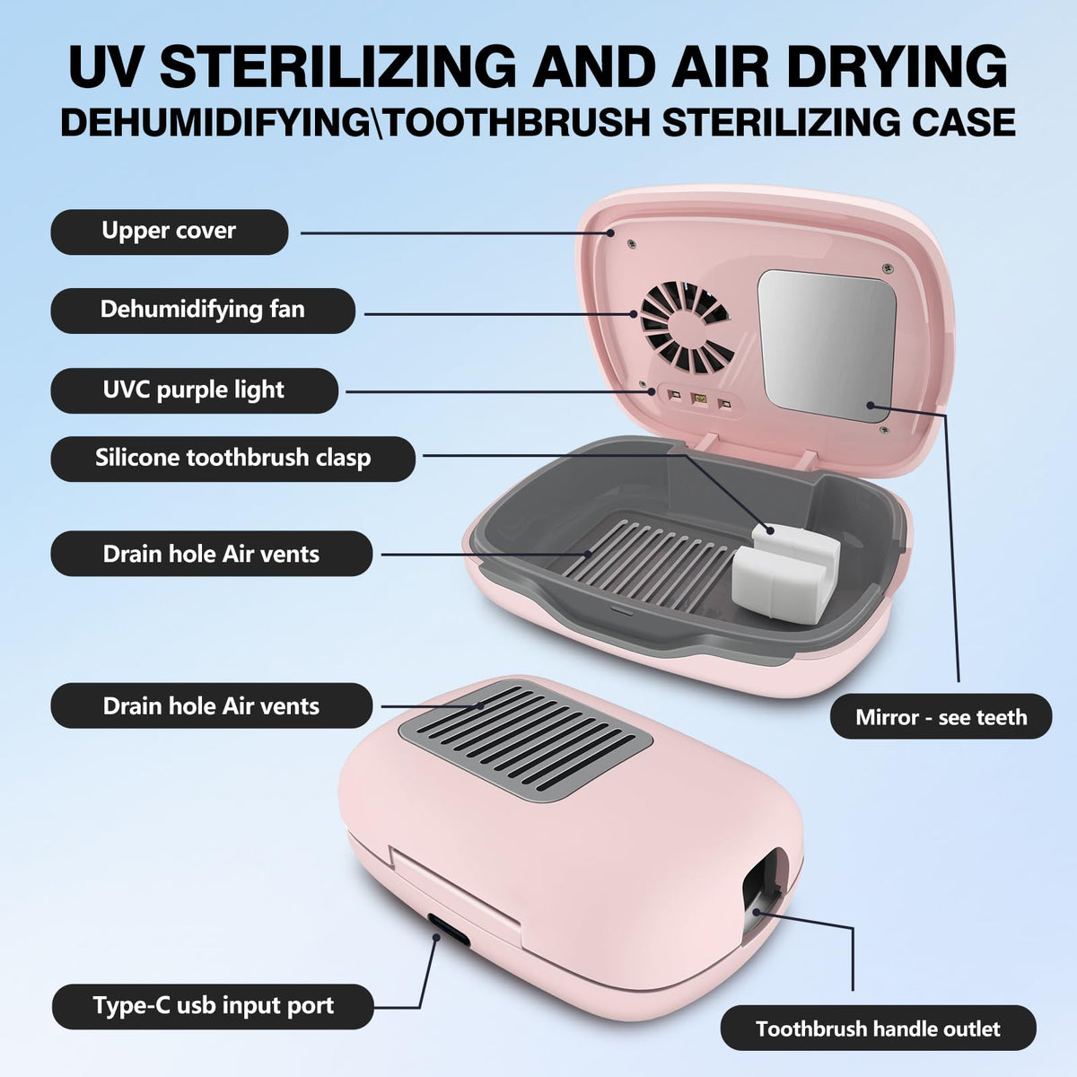 Toothbrush Covers Case and Holder with Light (Pink)