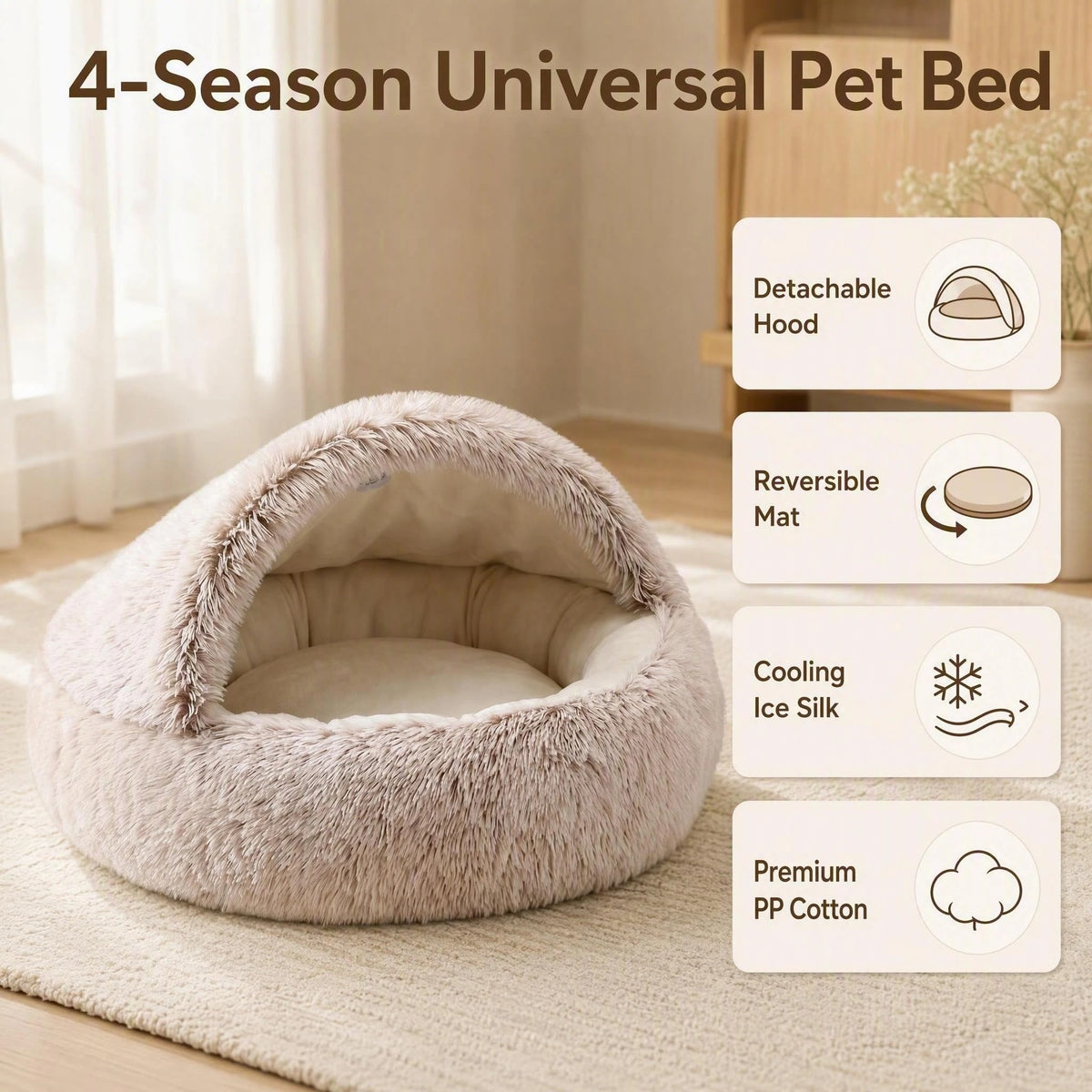 Convertible Donut Cat Bed Cave (Brown / 23.6 in Medium Size)