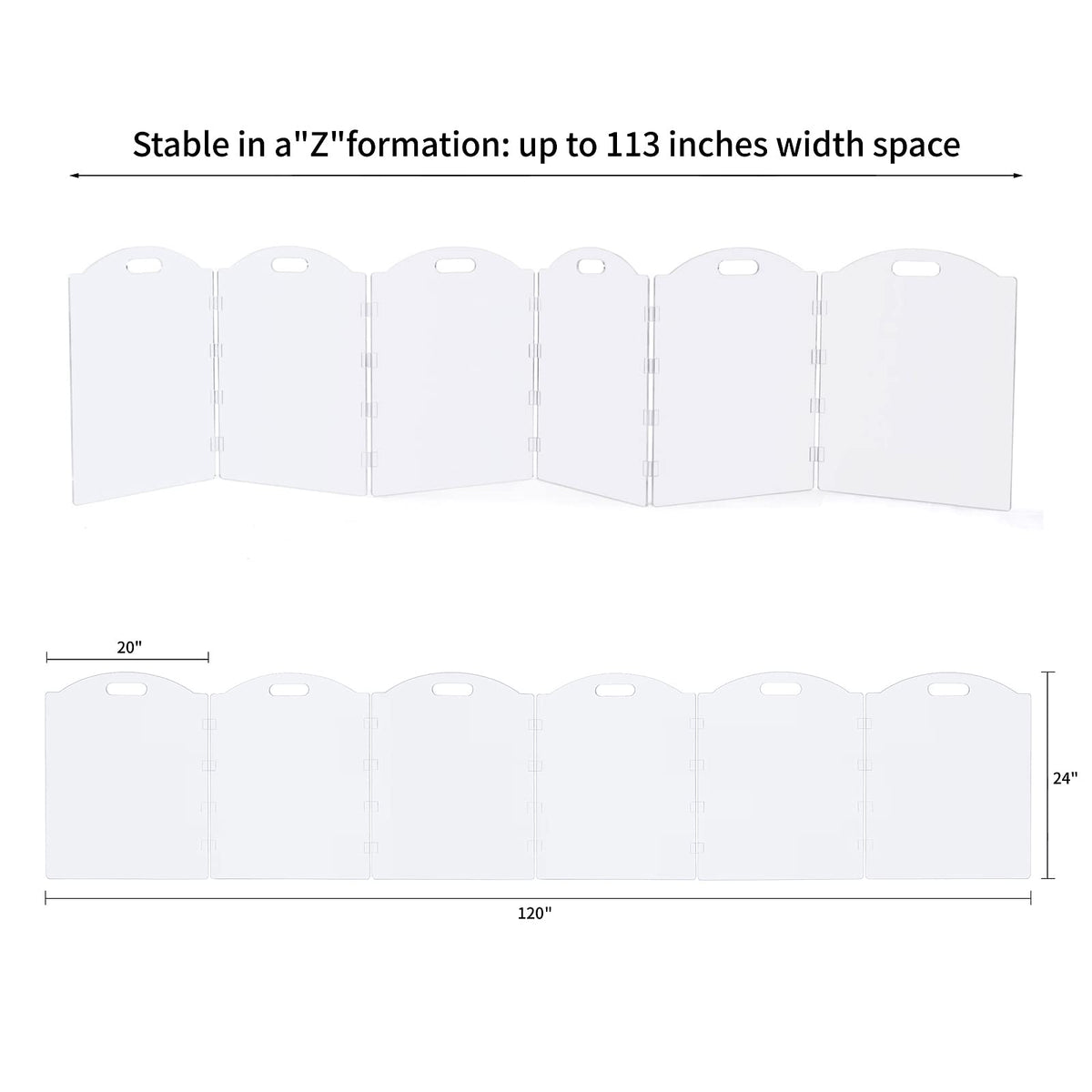 Extra Wide Clear Acrylic Freestanding Dog Gates for the House (6 Panel - 120''W x 24''H)