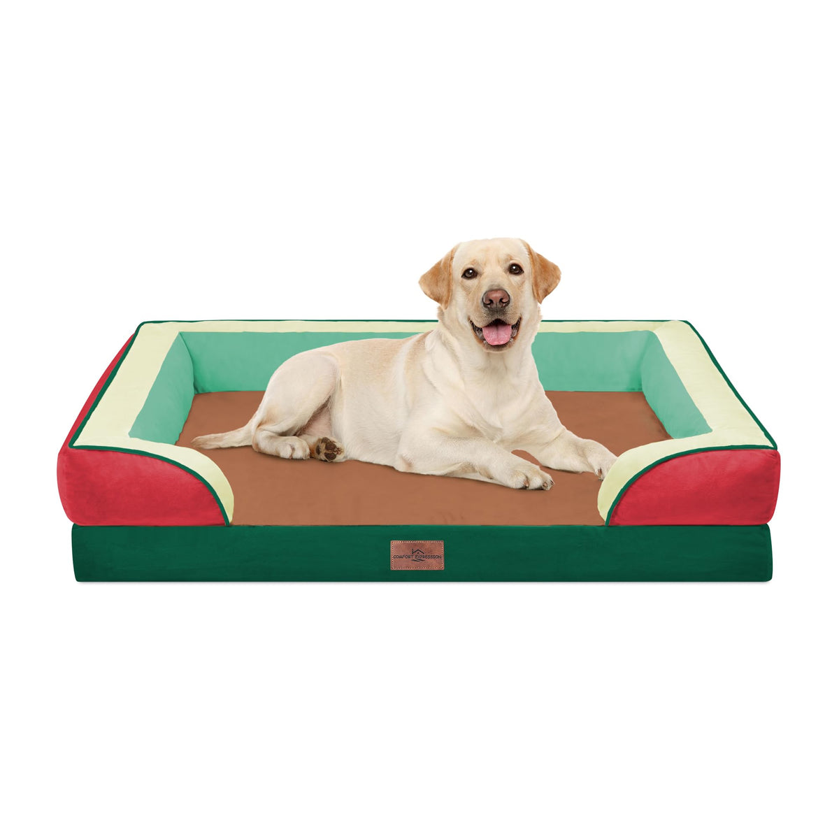 Orthopedic Dog Bed for Extra Large Dogs with Bolster (42.0"L x 30.0"W x 8.5"Th / Watermelon Mist)