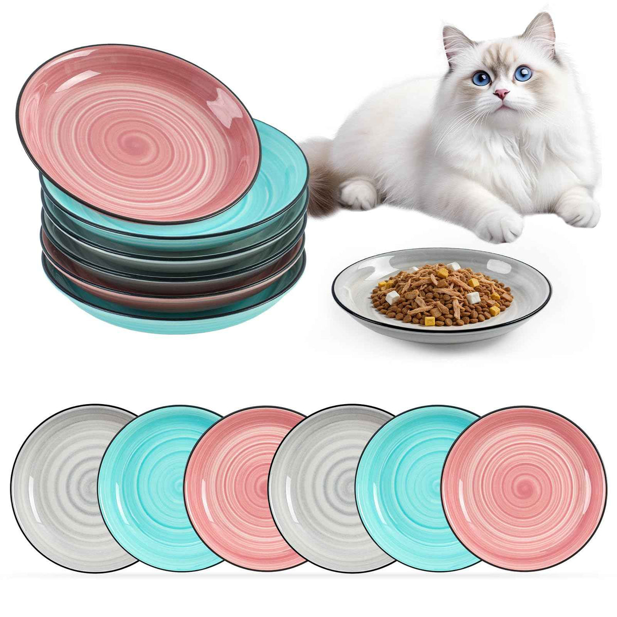 Ceramic Cat Bowls (3 Colors-6P-A)