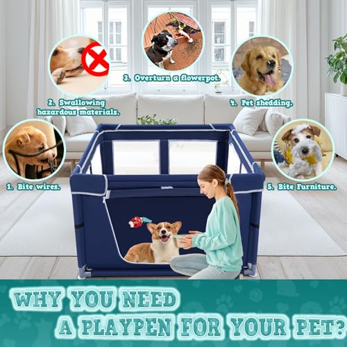 42x42 Inches Puppy Playpen with Gate (Blue / 42x42 IN)