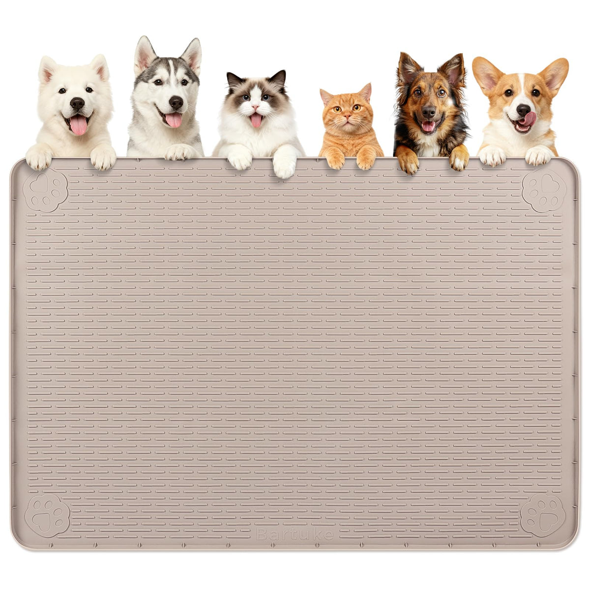 Dog Food Mat 57''x40'' Extra Large Dog Mat for Food and Water (57"L x 40"W / Khaki)