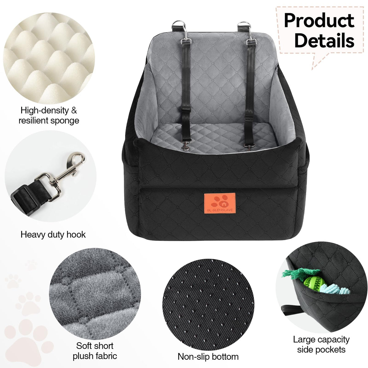Dog Car Seat for Small (Black/Grey)