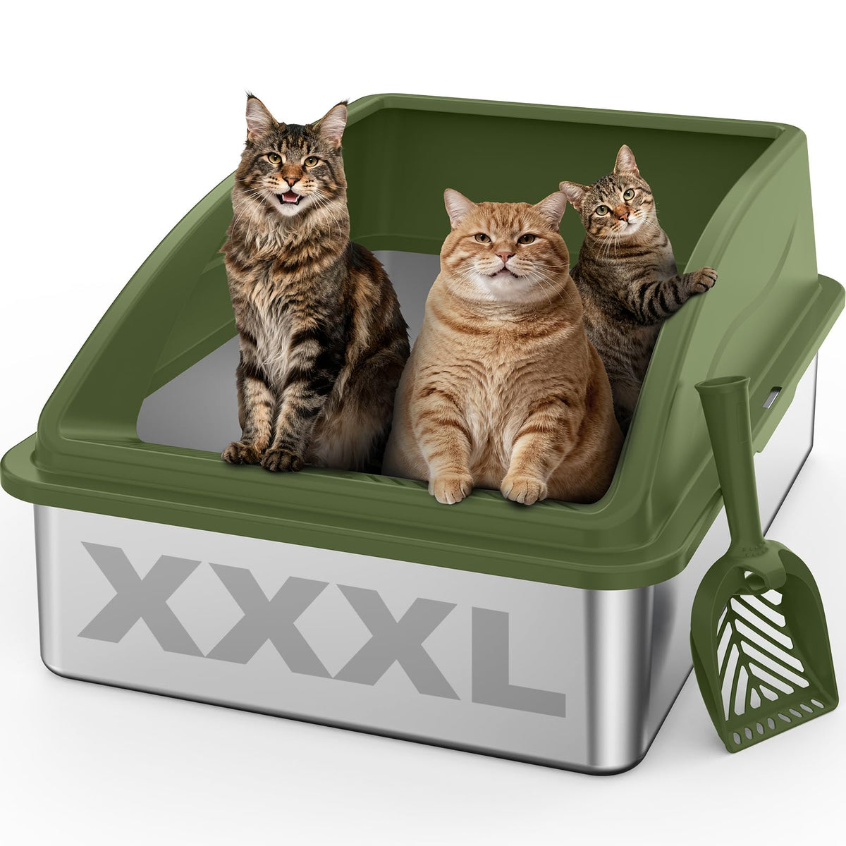 Stainless Steel Litter Box Extra Large for Big Cats and Multi (Olive Green / XXX-Large)