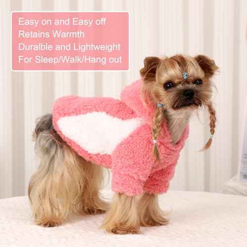 Dog Hoodie Pet Clothes Sweater with Hat Soft and Warm Cold Weather for Small Patchwork Hood (XX-Small (Chest 10 in) / PIink)