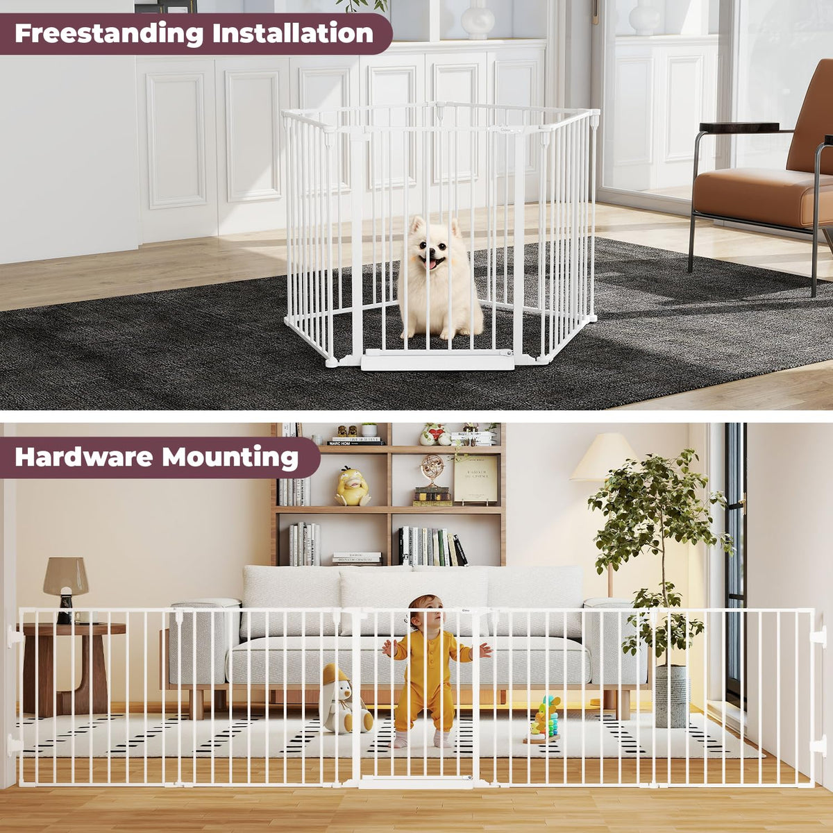 127.5" Wide Configurable Baby Gate for Fireplace Christmas Tree (White / 127.5" Wide)