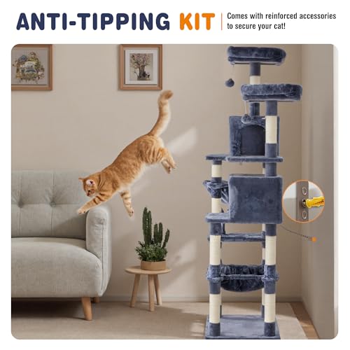 71 Inch Large Cat Tree Tower with Sisal Scratching Post (Dark Grey / 71 Inches)