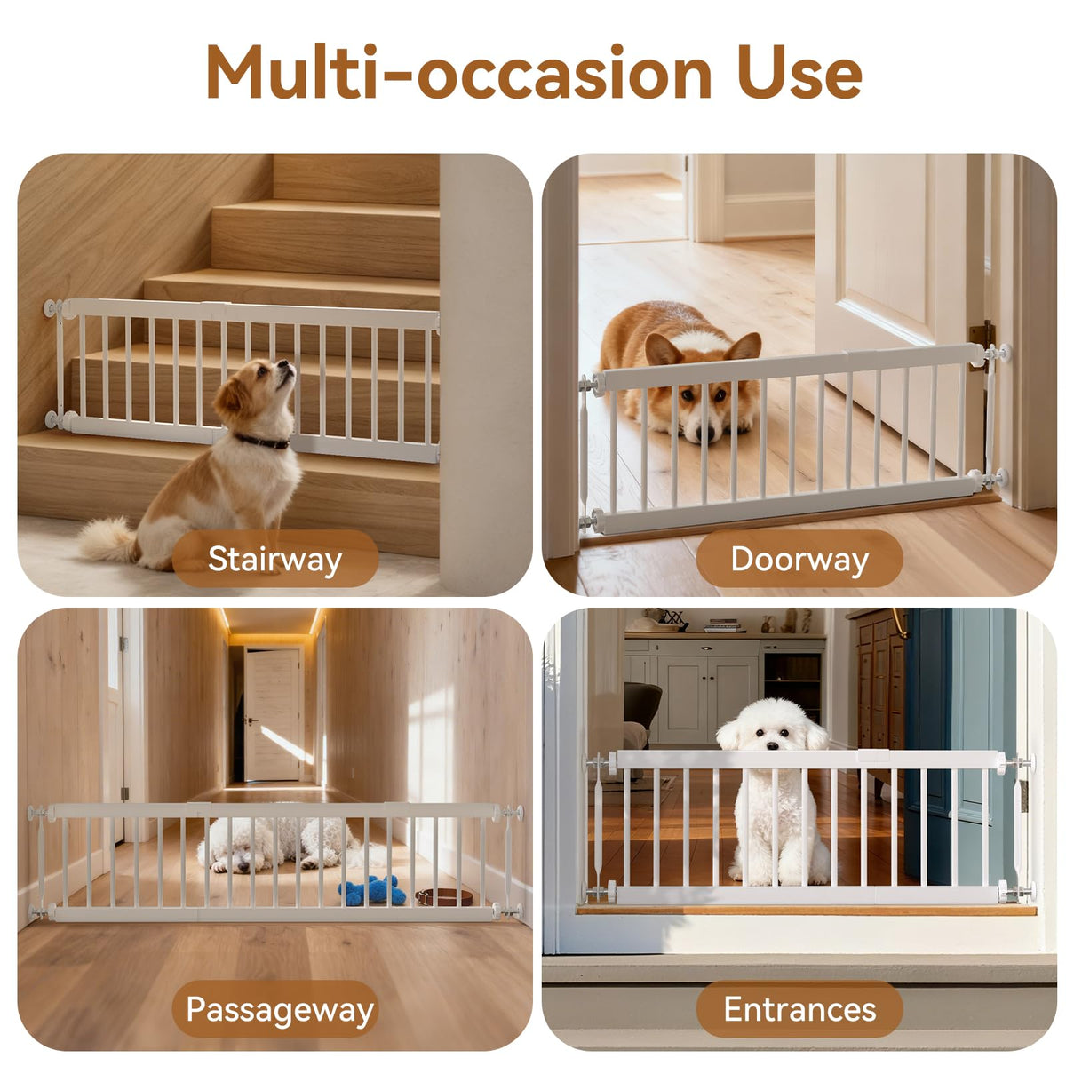Dog Gate - 18"-45" Adjustable Extra Wide Metal Baby Gate to Step Over, 10" Tall Small Pet Gate with 3 Extension Kits, Pressure Mounted for Doorways & Stairs (18-45''W*10''H / White)